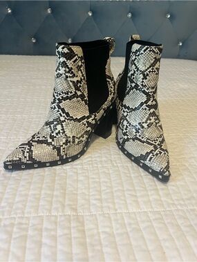 Women’s Snake-Print Block Heel Ankle Boots - Black & White by Charles David